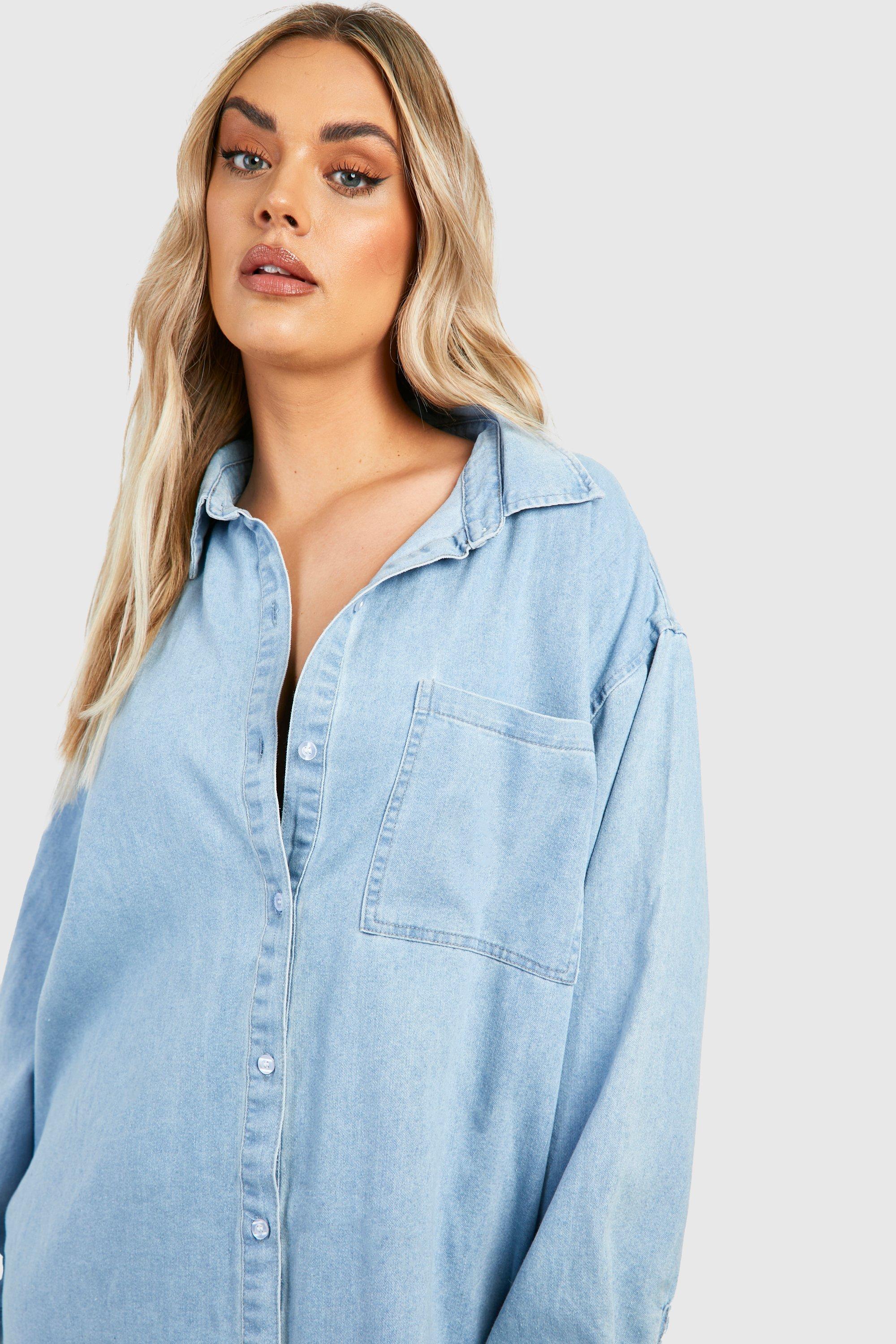 Plus Distressed Denim Shirt Dress boohoo